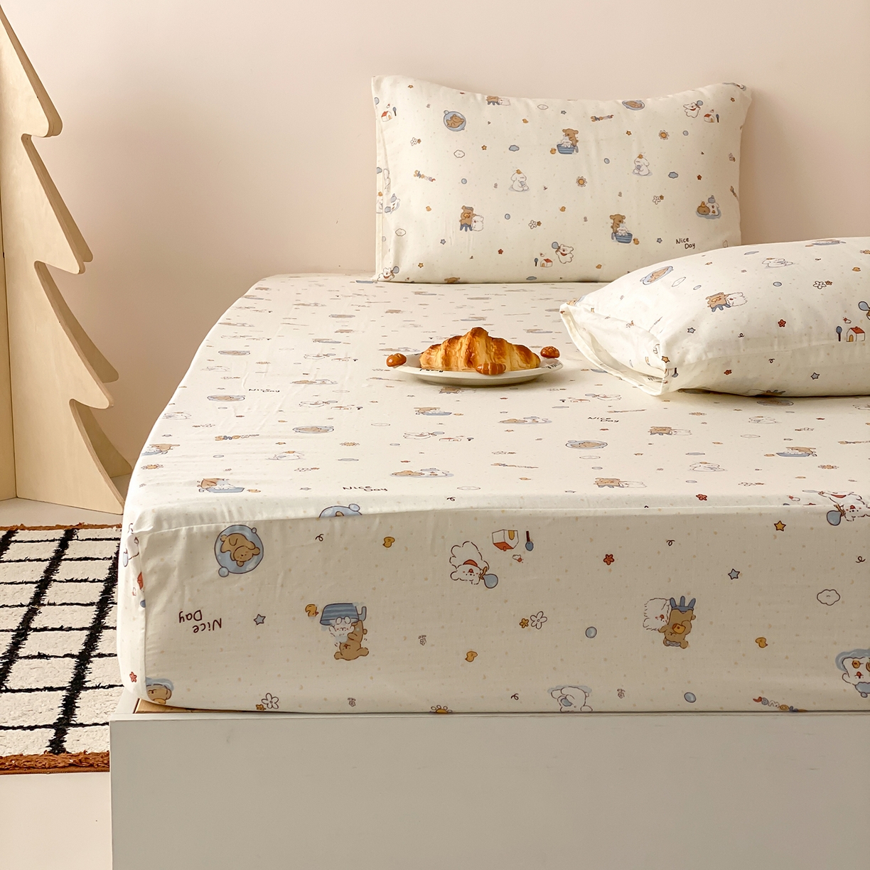 91家纺网 家纺一手货源 找家纺 8小时家纺 2025新款40s天然肌理双层纱单品床笠 泡泡布丁