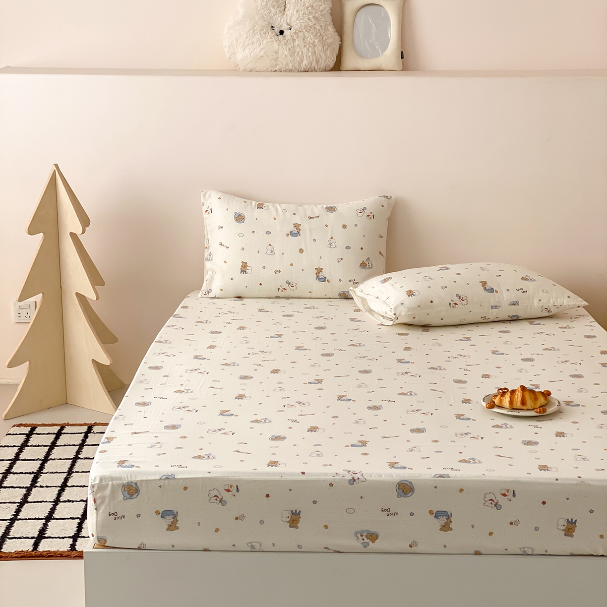 91家纺网 家纺一手货源 找家纺 8小时家纺 2025新款40s天然肌理双层纱单品床笠 泡泡布丁