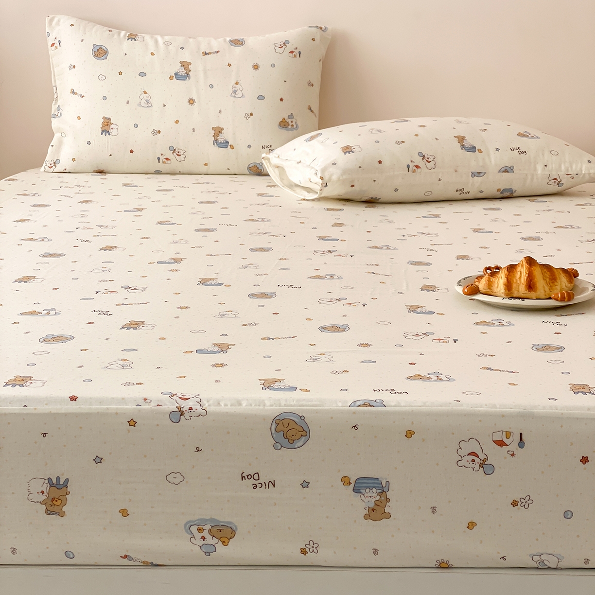 91家纺网 家纺一手货源 找家纺 8小时家纺 2025新款40s天然肌理双层纱单品床笠 泡泡布丁