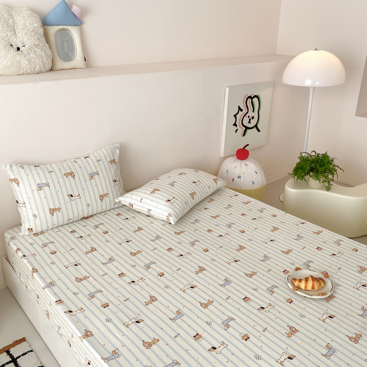 91家纺网 家纺一手货源 找家纺 8小时家纺 2025新款40s天然肌理双层纱单品床笠 腊肠狗