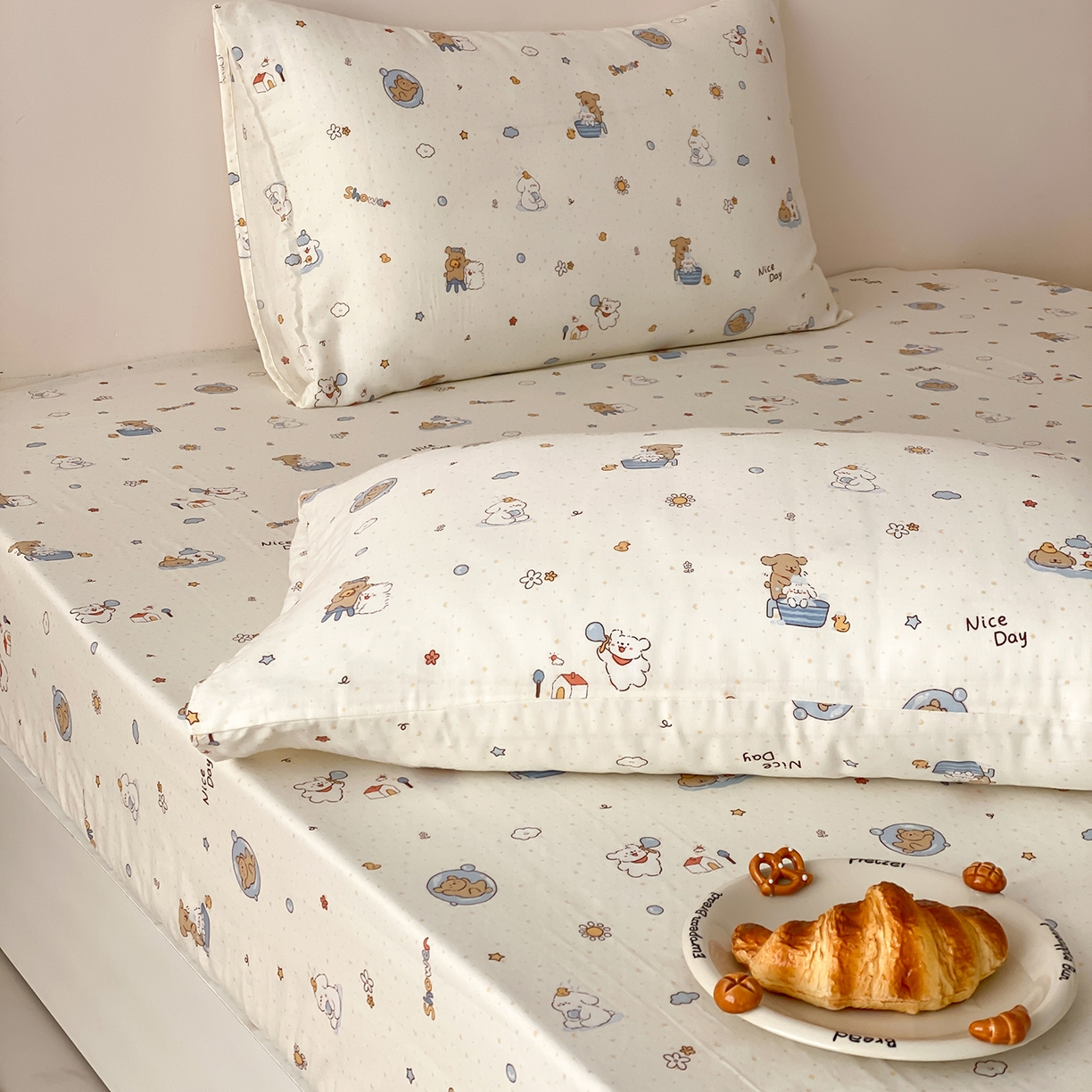 91家纺网 家纺一手货源 找家纺 8小时家纺 2025新款40s天然肌理双层纱单品床笠 泡泡布丁