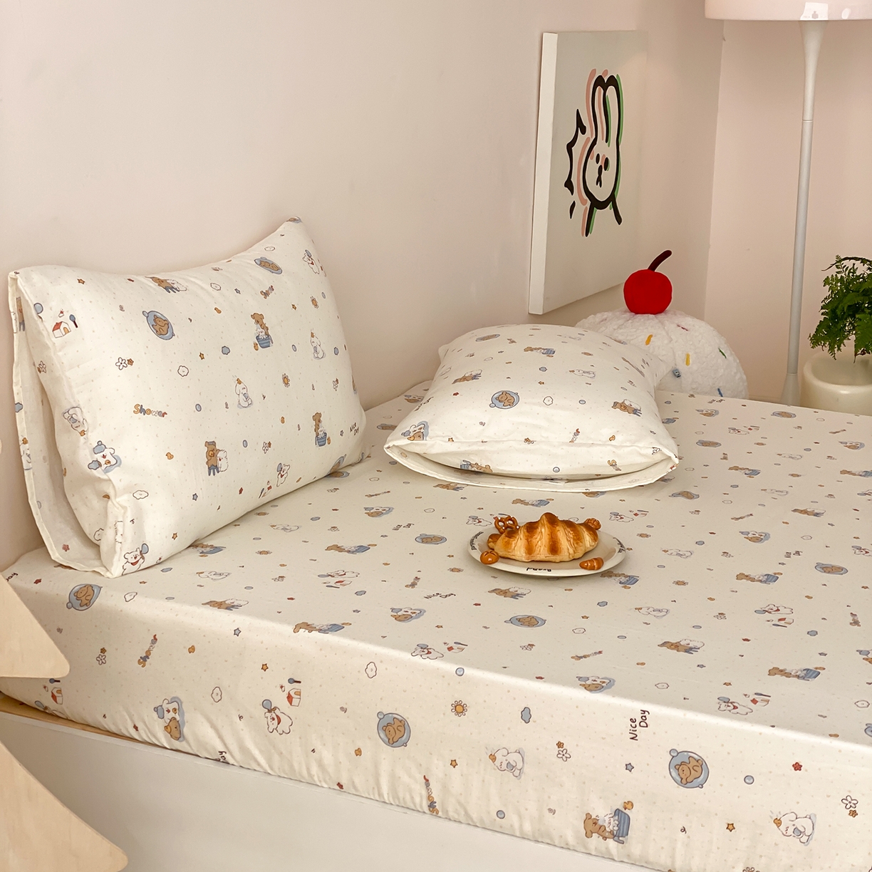 91家纺网 家纺一手货源 找家纺 8小时家纺 2025新款40s天然肌理双层纱单品床笠 泡泡布丁