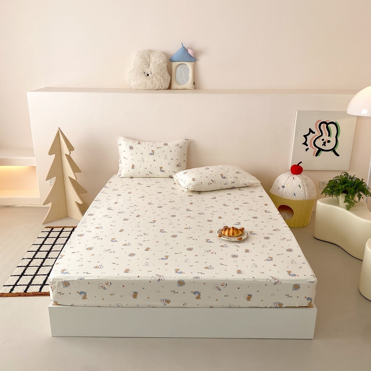 8小时家纺 2025新款40s天然肌理双层纱单品床笠 泡泡布丁