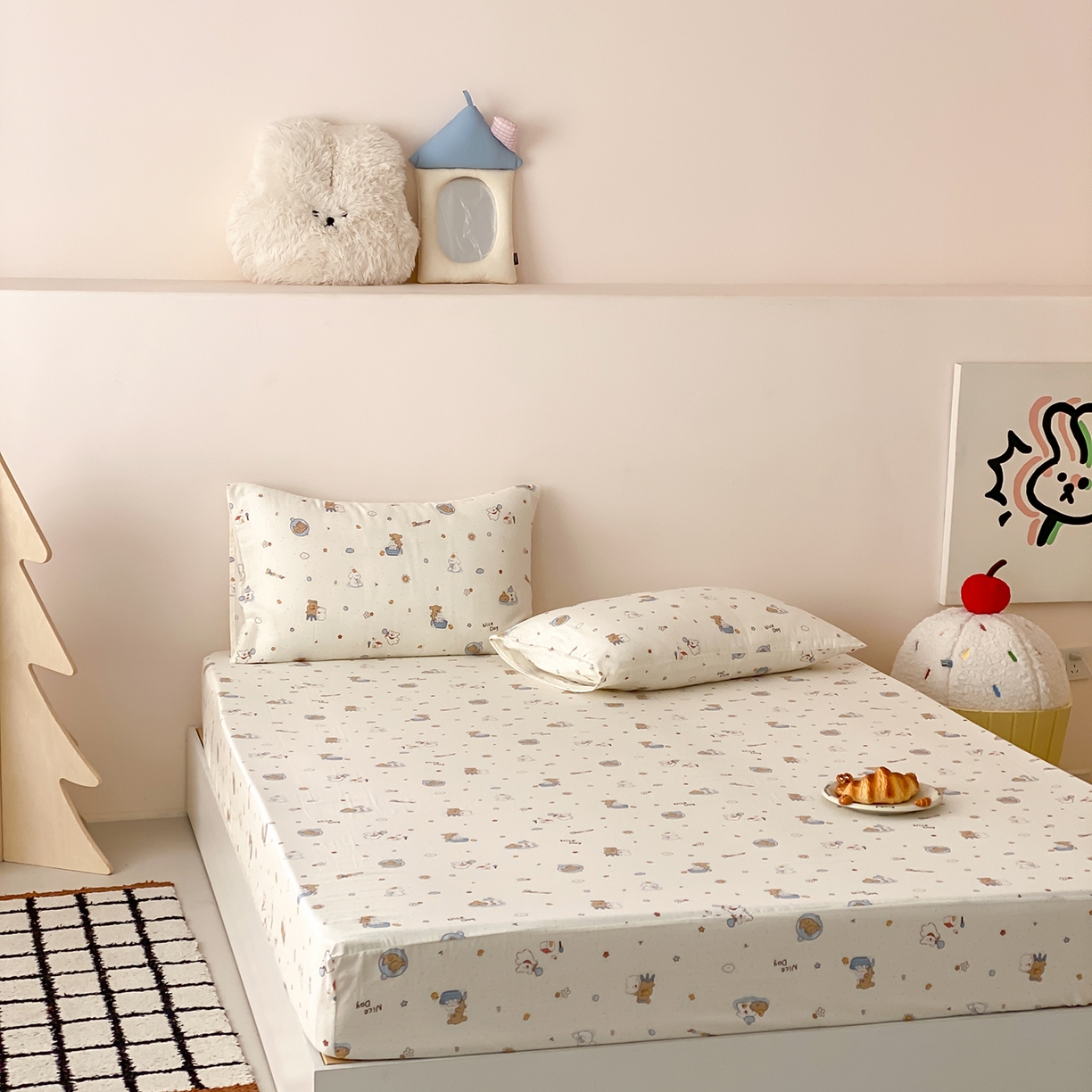 91家纺网 家纺一手货源 找家纺 8小时家纺 2025新款40s天然肌理双层纱单品床笠 泡泡布丁