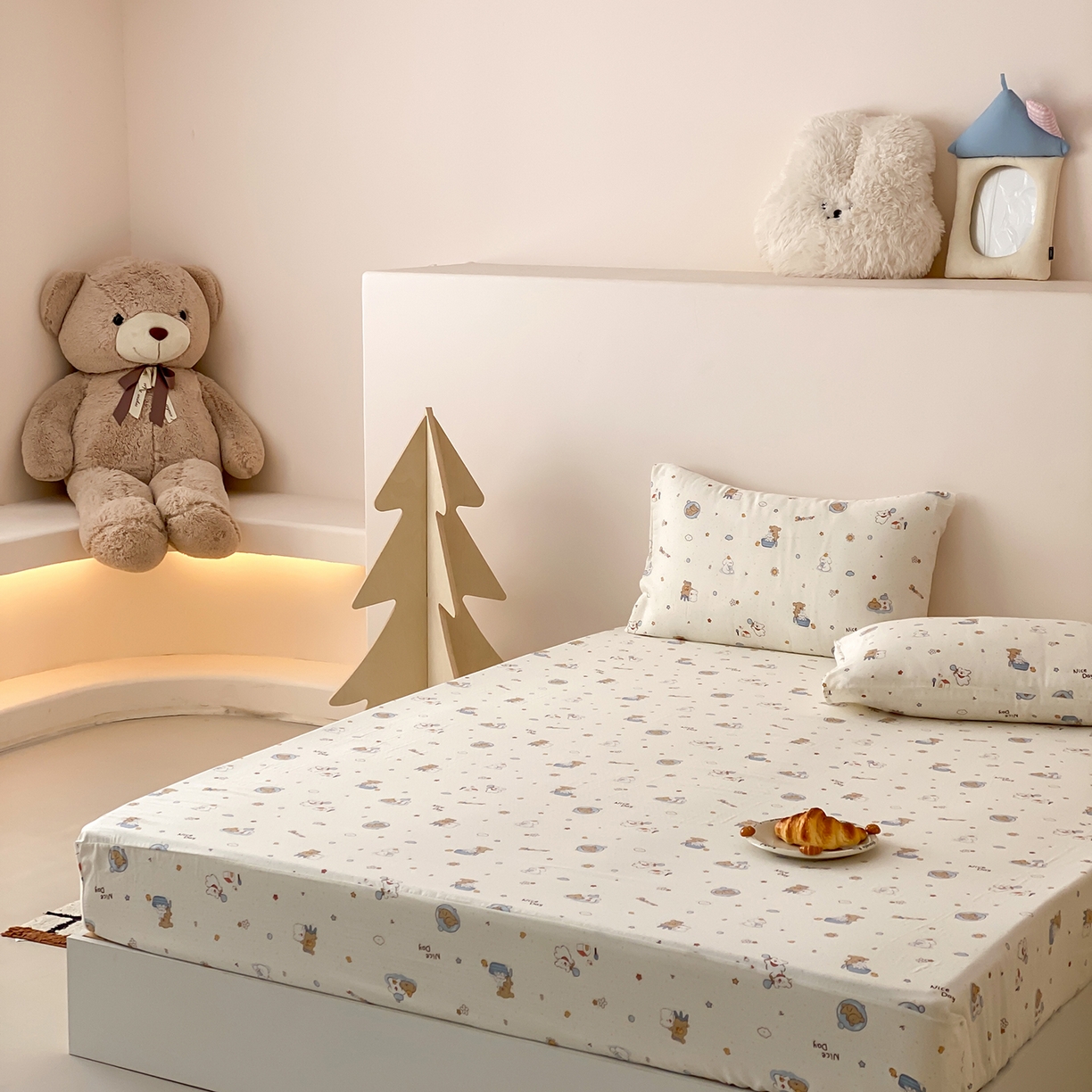 91家纺网 家纺一手货源 找家纺 8小时家纺 2025新款40s天然肌理双层纱单品床笠 泡泡布丁