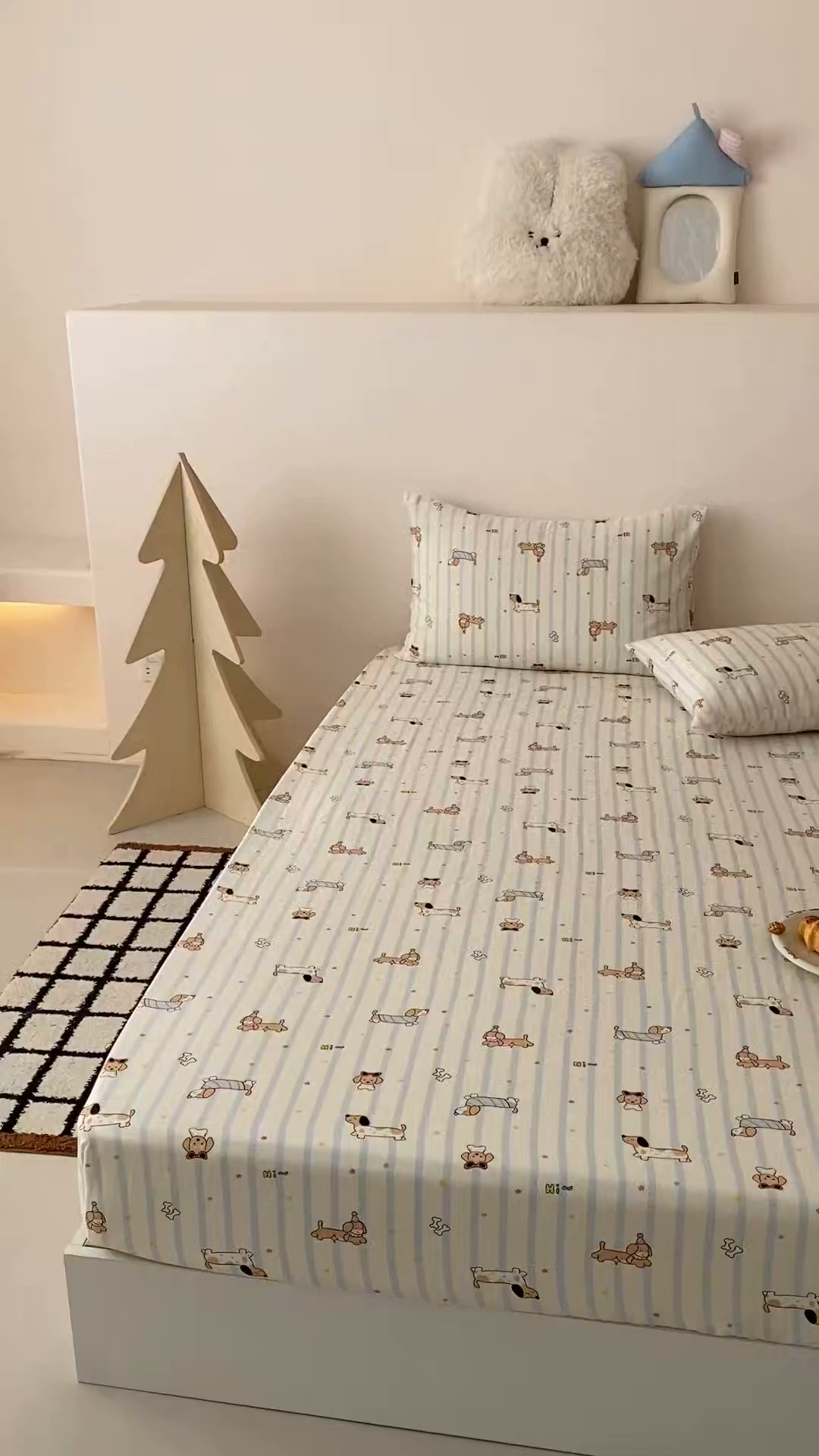 91家纺网 家纺一手货源 找家纺 8小时家纺 2025新款40s天然肌理双层纱单品床笠 腊肠狗