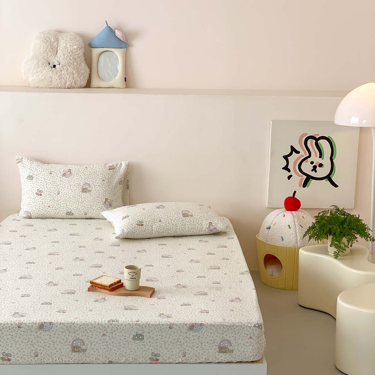 91家纺网 家纺一手货源 找家纺 8小时家纺 2025新款40s天然肌理双层纱单品床笠 快乐小狗