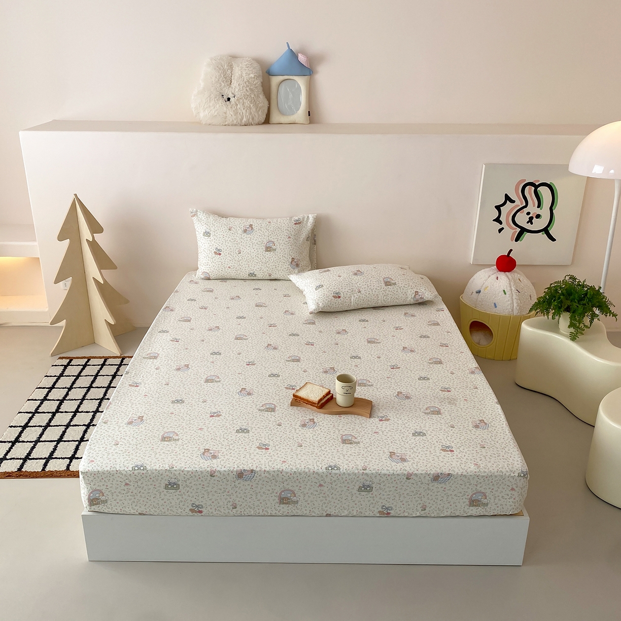 91家纺网 家纺一手货源 找家纺 8小时家纺 2025新款40s天然肌理双层纱单品床笠 快乐小狗