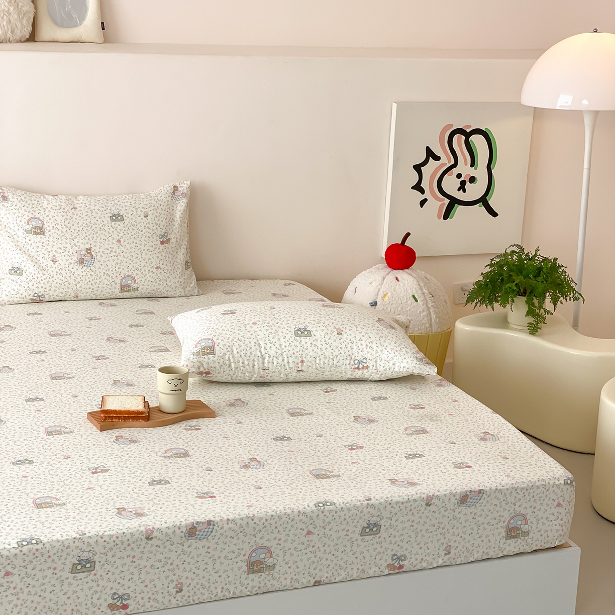 91家纺网 家纺一手货源 找家纺 8小时家纺 2025新款40s天然肌理双层纱单品床笠 快乐小狗