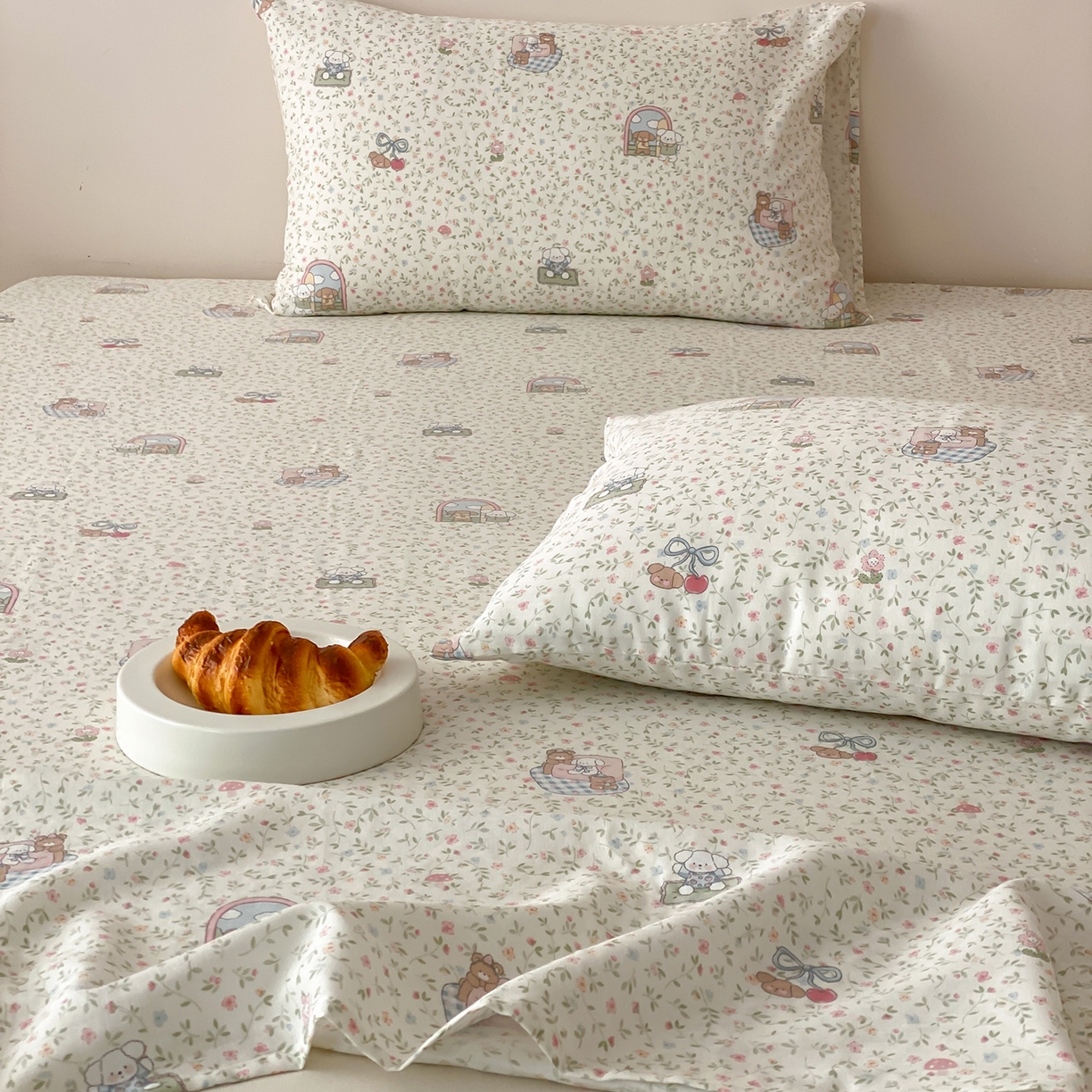 91家纺网 家纺一手货源 找家纺 8小时家纺 2025新款40s天然肌理双层纱单品枕套 快乐小狗