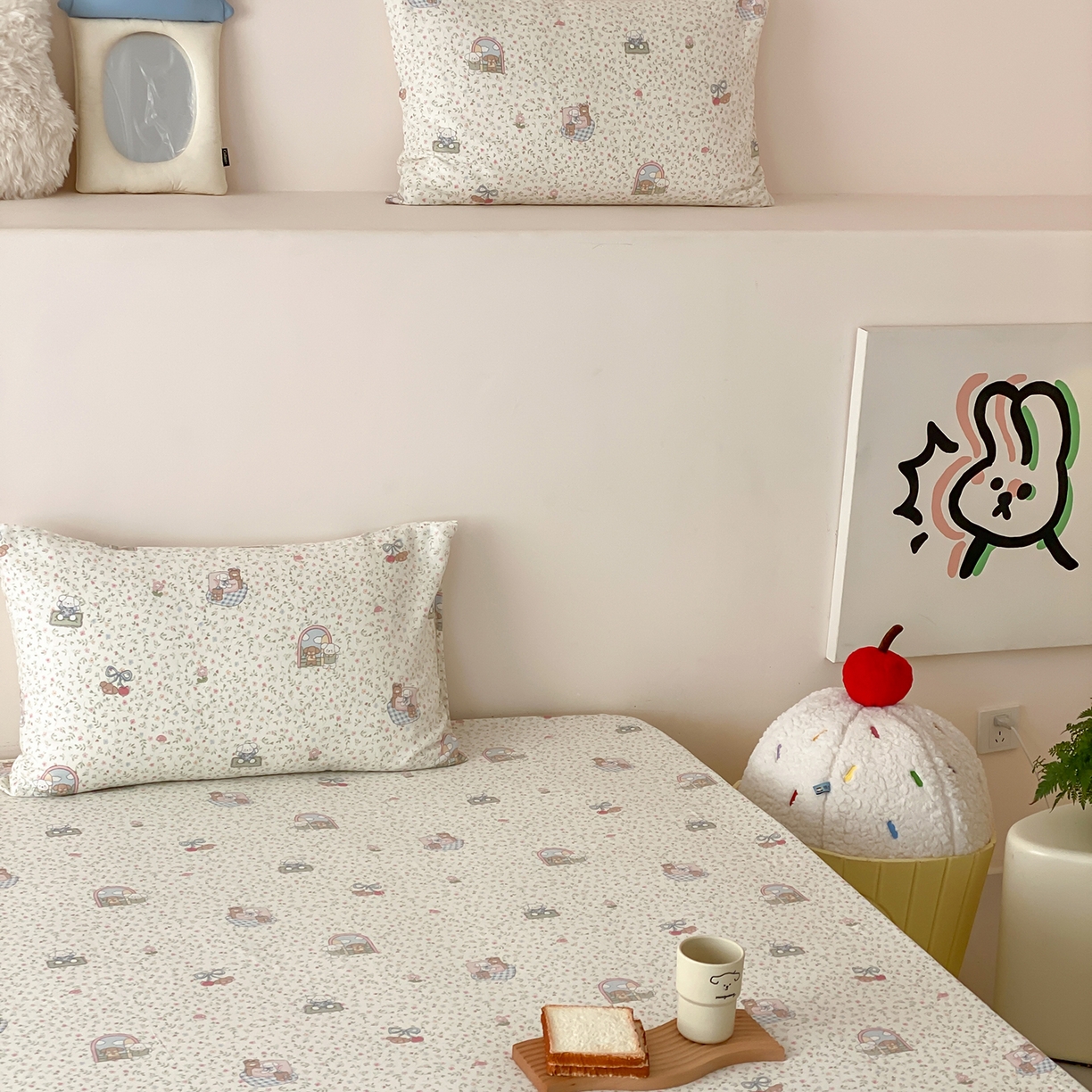 91家纺网 家纺一手货源 找家纺 8小时家纺 2025新款40s天然肌理双层纱单品枕套 快乐小狗