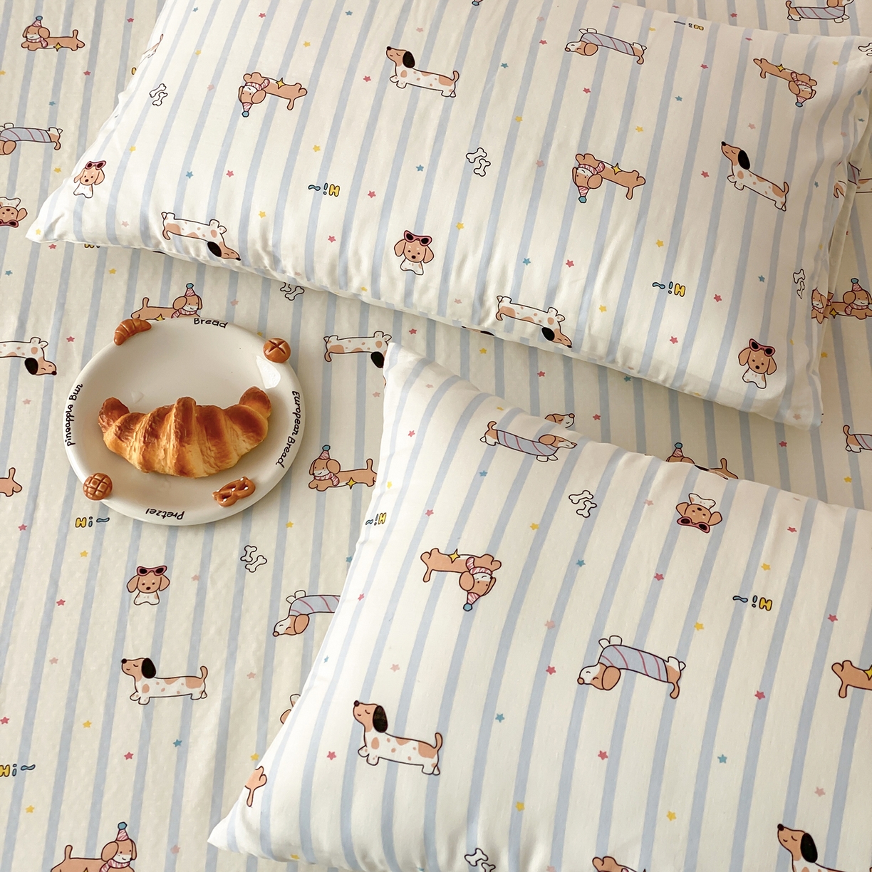 91家纺网 家纺一手货源 找家纺 8小时家纺 2025新款40s天然肌理双层纱单品枕套 腊肠狗