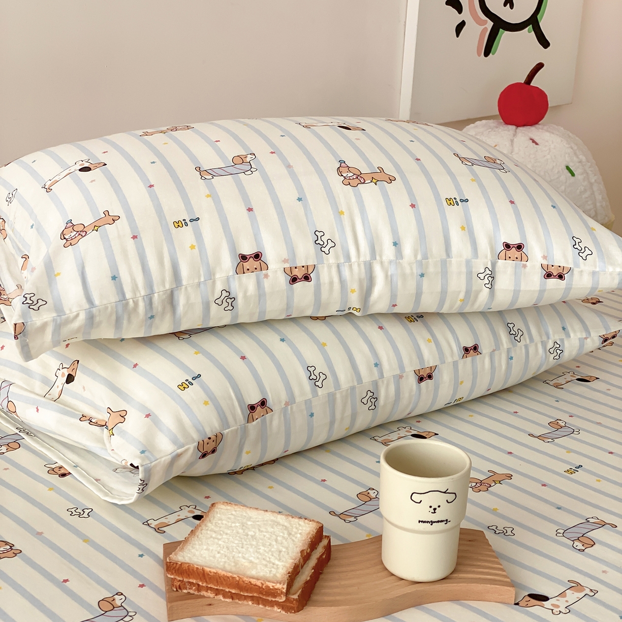 91家纺网 家纺一手货源 找家纺 8小时家纺 2025新款40s天然肌理双层纱单品枕套 腊肠狗