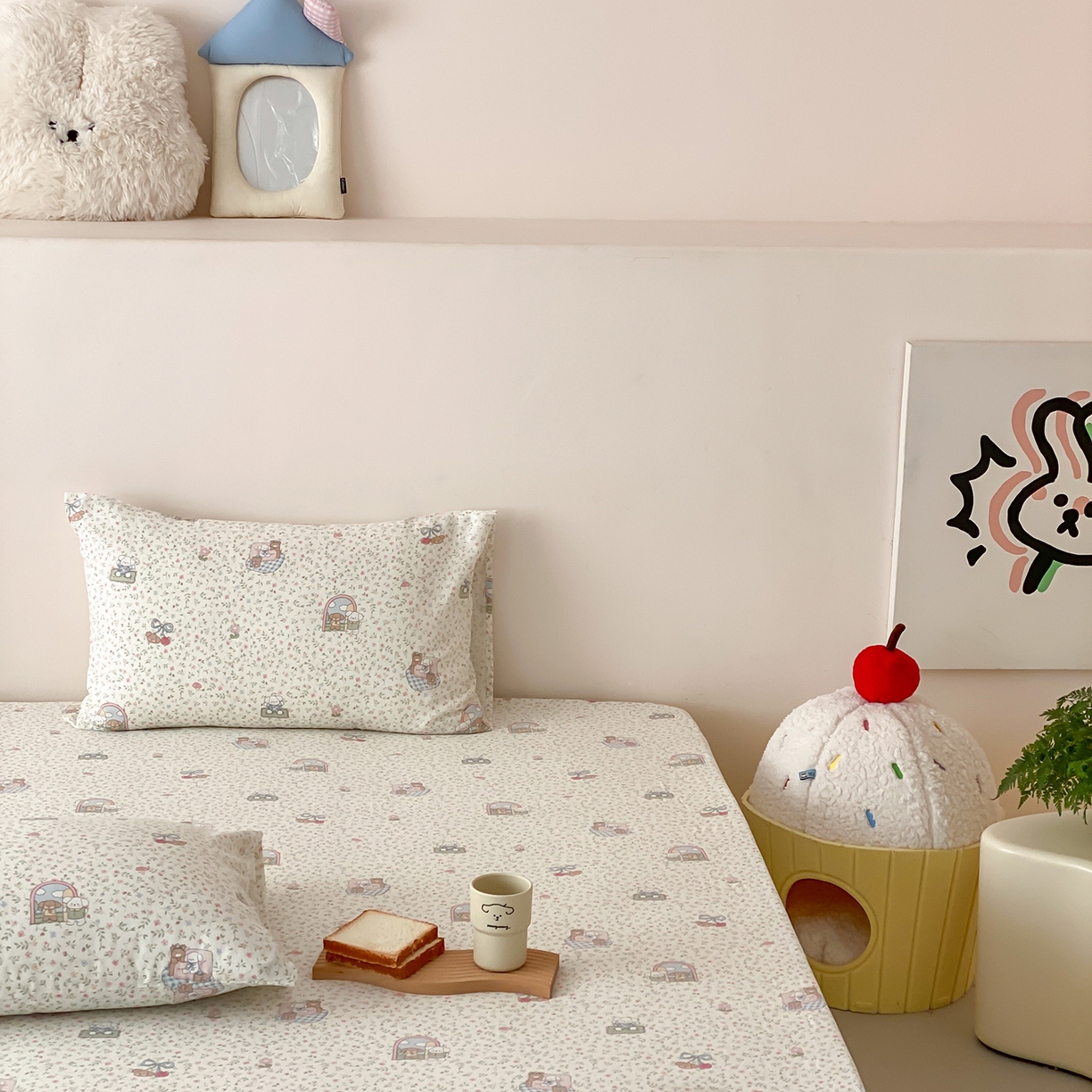 91家纺网 家纺一手货源 找家纺 8小时家纺 2025新款40s天然肌理双层纱单品枕套 快乐小狗