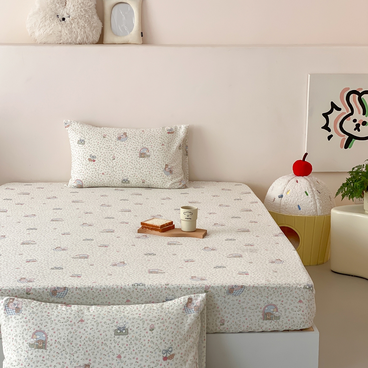 91家纺网 家纺一手货源 找家纺 8小时家纺 2025新款40s天然肌理双层纱单品枕套 快乐小狗