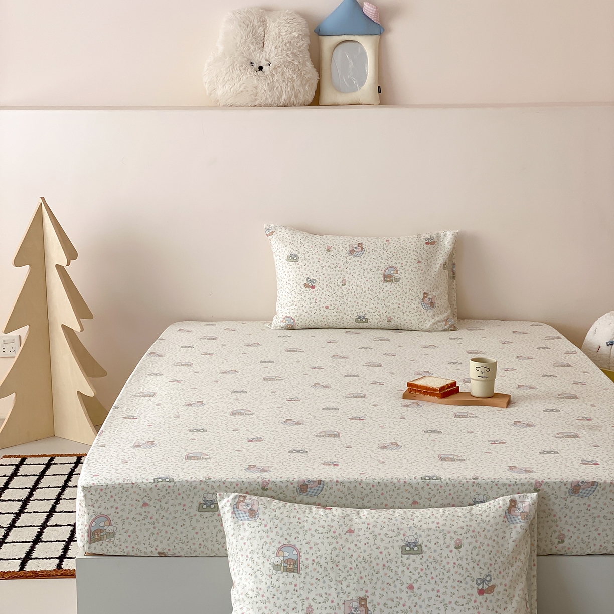 91家纺网 家纺一手货源 找家纺 8小时家纺 2025新款40s天然肌理双层纱单品枕套 快乐小狗