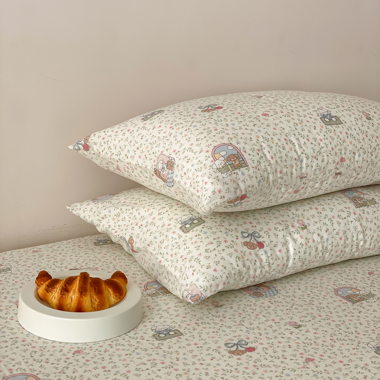 91家纺网 家纺一手货源 找家纺 8小时家纺 2025新款40s天然肌理双层纱单品枕套 快乐小狗