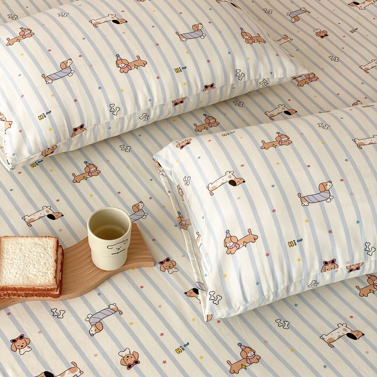 91家纺网 家纺一手货源 找家纺 8小时家纺 2025新款40s天然肌理双层纱单品枕套 腊肠狗