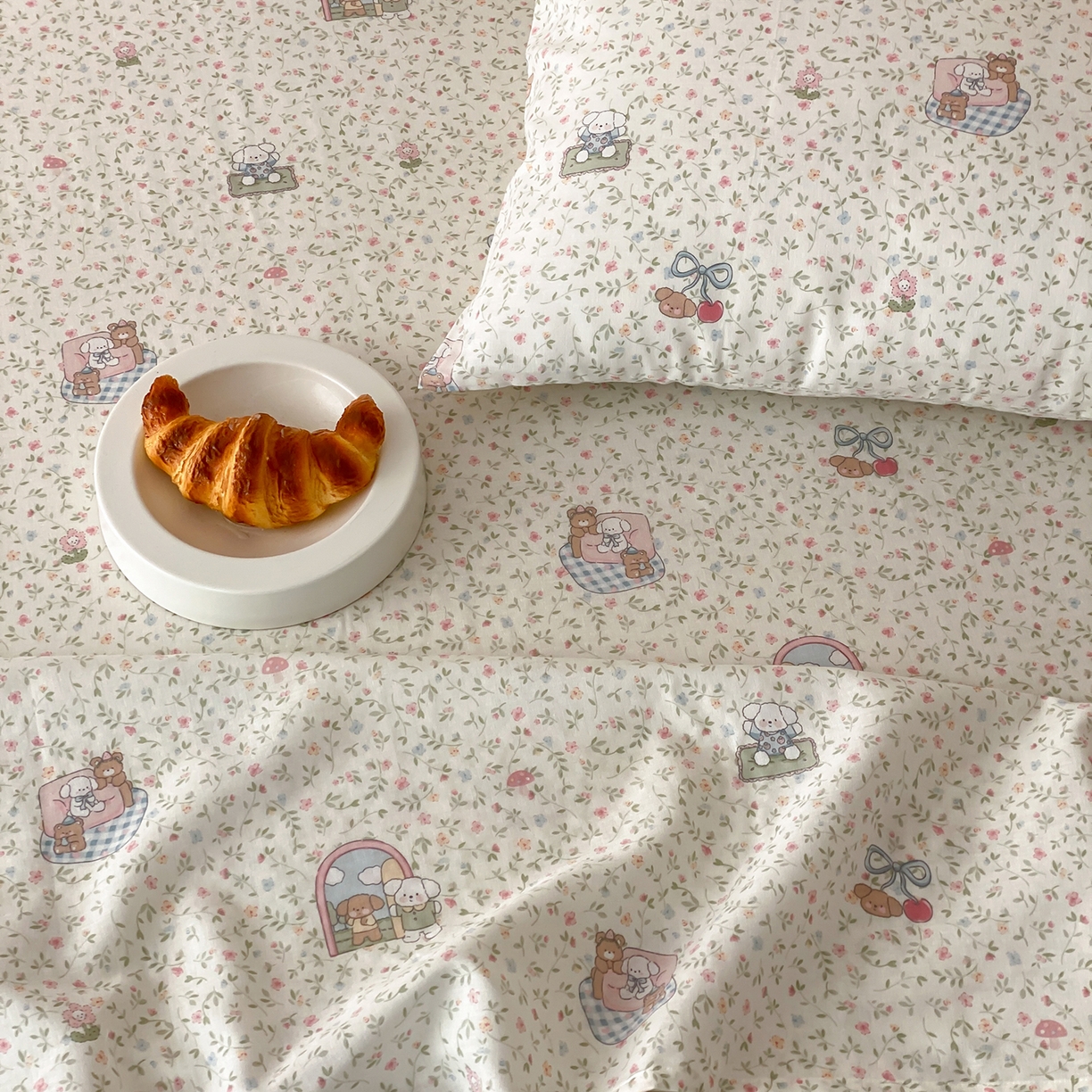 91家纺网 家纺一手货源 找家纺 8小时家纺 2025新款40s天然肌理双层纱单品枕套 快乐小狗