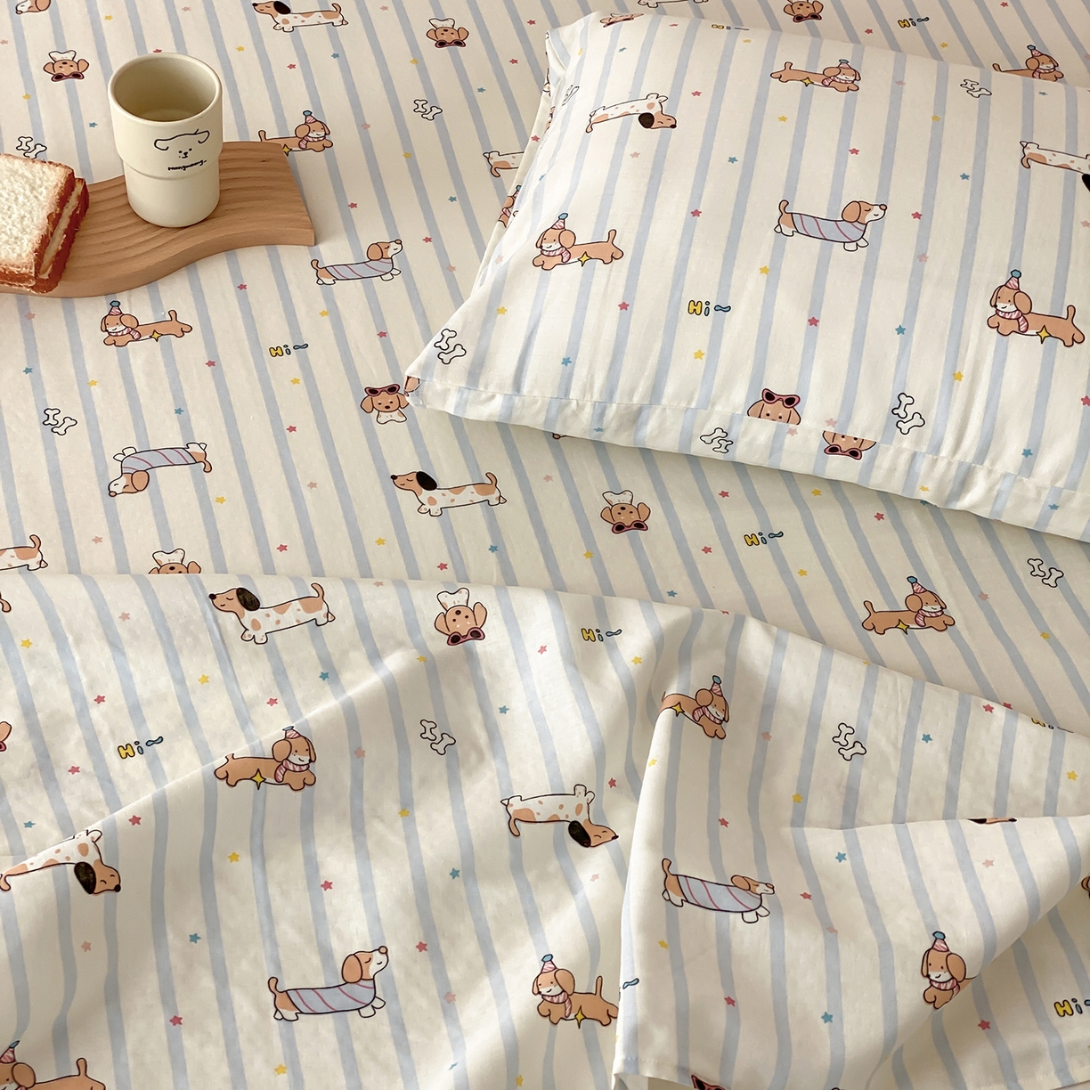 91家纺网 家纺一手货源 找家纺 8小时家纺 2025新款40s天然肌理双层纱单品枕套 腊肠狗