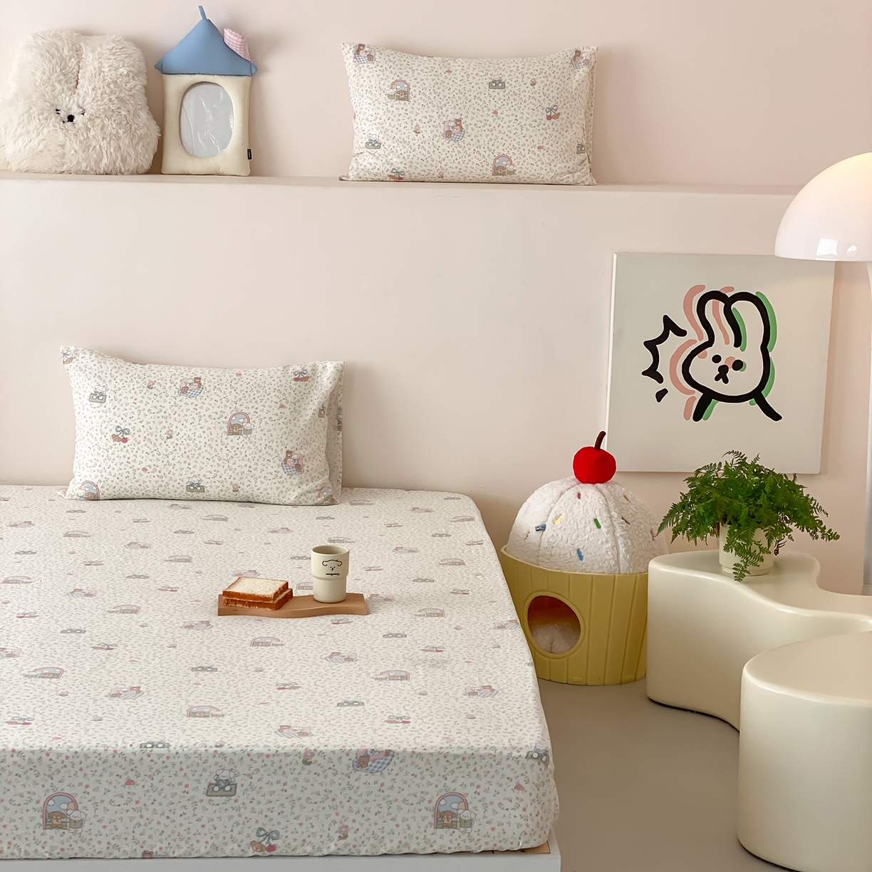 91家纺网 家纺一手货源 找家纺 8小时家纺 2025新款40s天然肌理双层纱单品枕套 快乐小狗