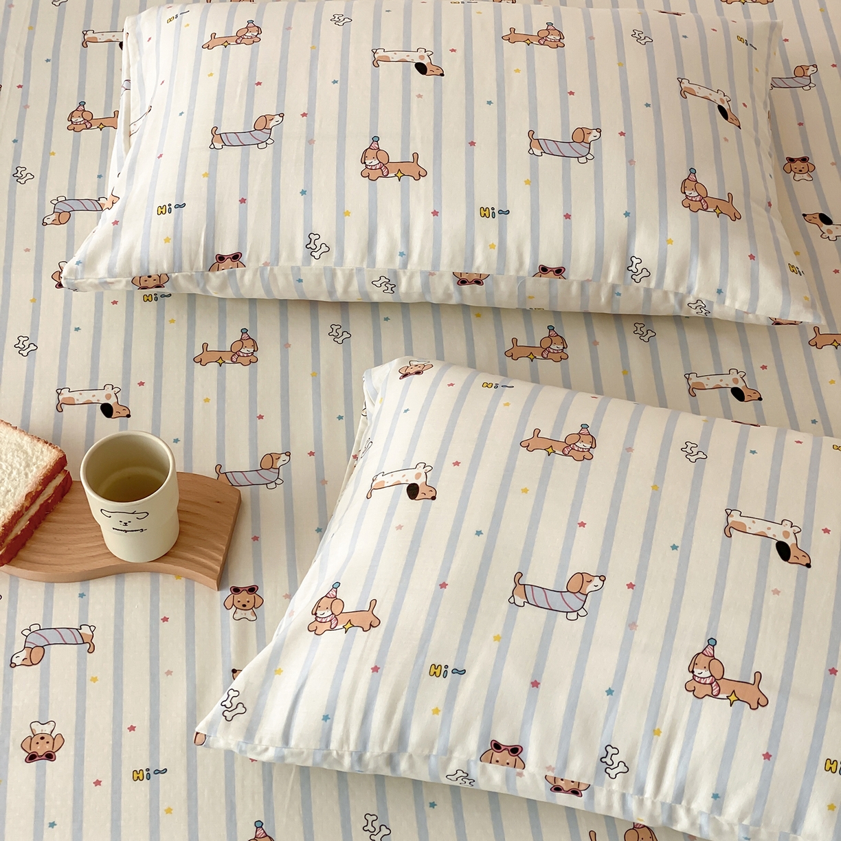 91家纺网 家纺一手货源 找家纺 8小时家纺 2025新款40s天然肌理双层纱单品枕套 腊肠狗