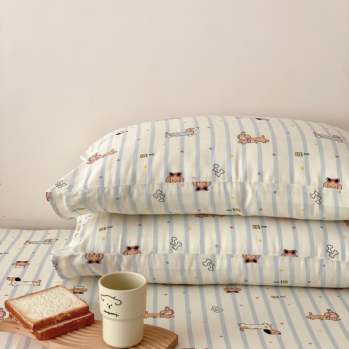 91家纺网 家纺一手货源 找家纺 8小时家纺 2025新款40s天然肌理双层纱单品枕套 腊肠狗