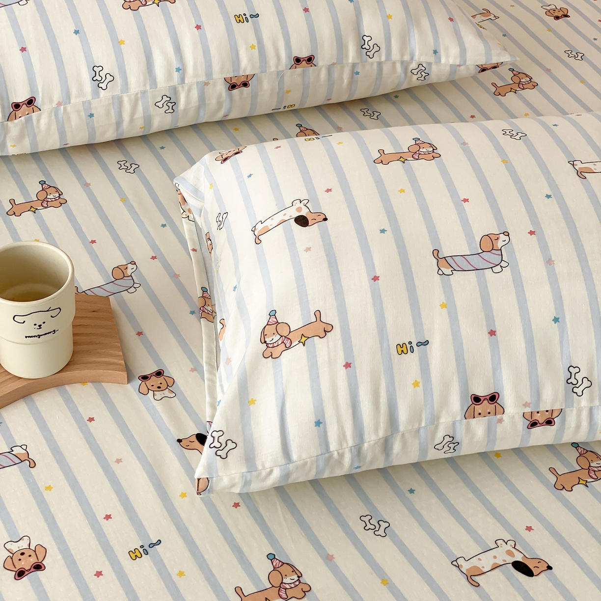 91家纺网 家纺一手货源 找家纺 8小时家纺 2025新款40s天然肌理双层纱单品枕套 腊肠狗