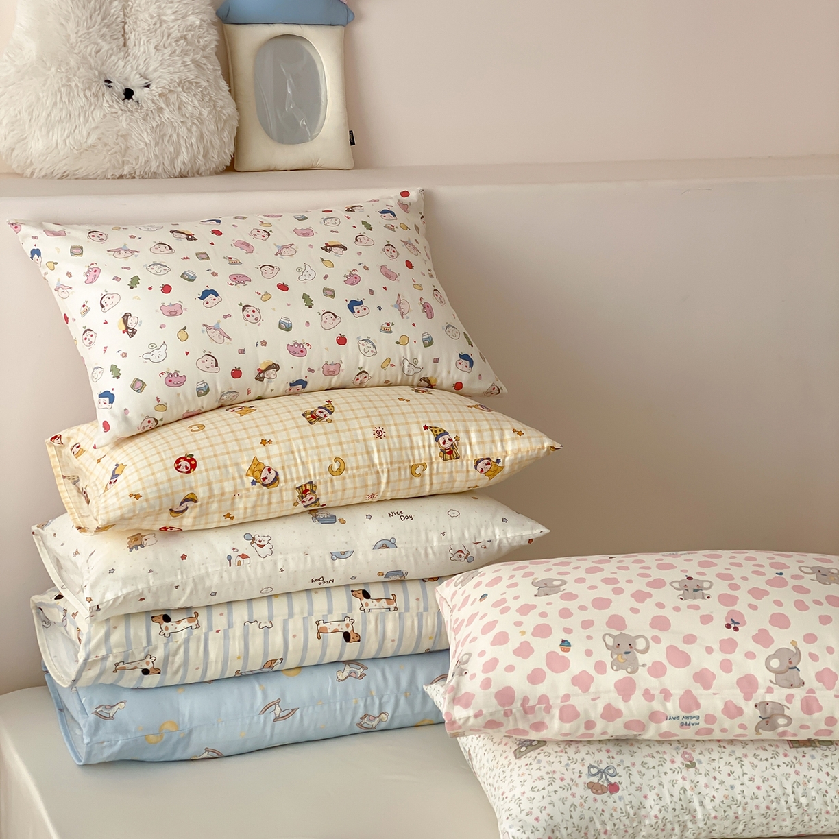 91家纺网 家纺一手货源 找家纺 8小时家纺 2025新款40s天然肌理双层纱单品枕套 组合图仅供参考