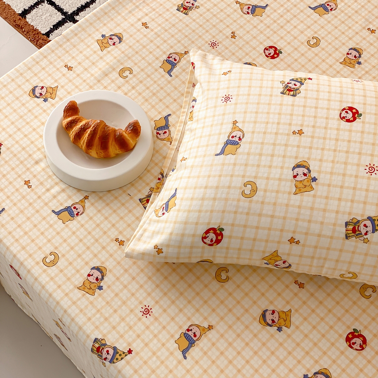 91家纺网 家纺一手货源 找家纺 8小时家纺 2025新款40s天然肌理双层纱单品枕套 星星人