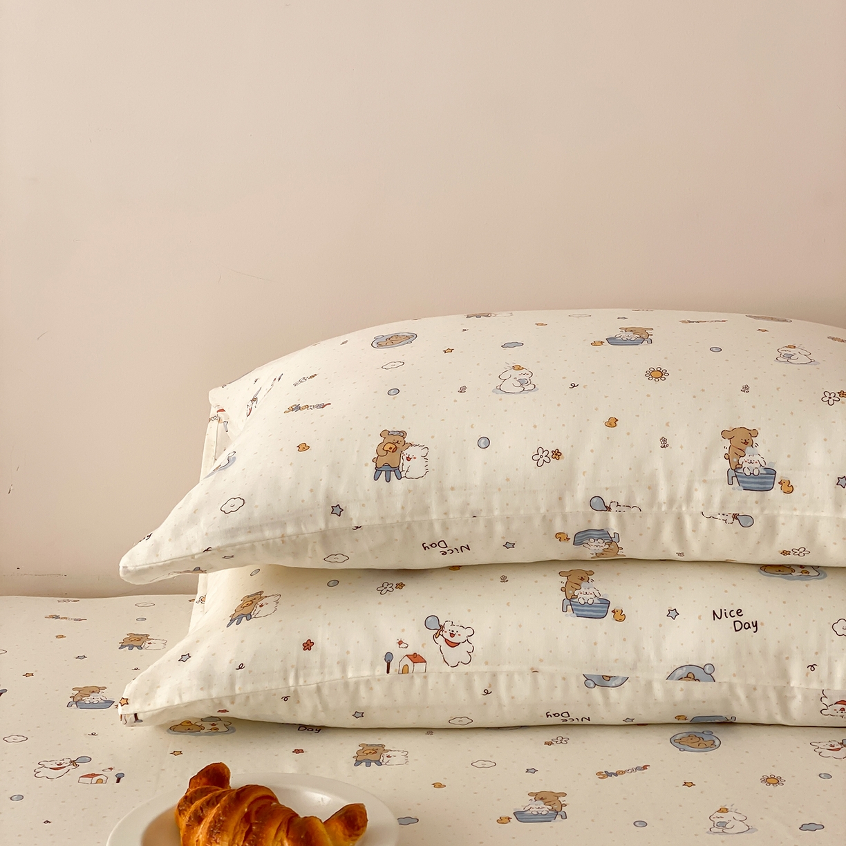 91家纺网 家纺一手货源 找家纺 8小时家纺 2025新款40s天然肌理双层纱单品枕套 泡泡布丁