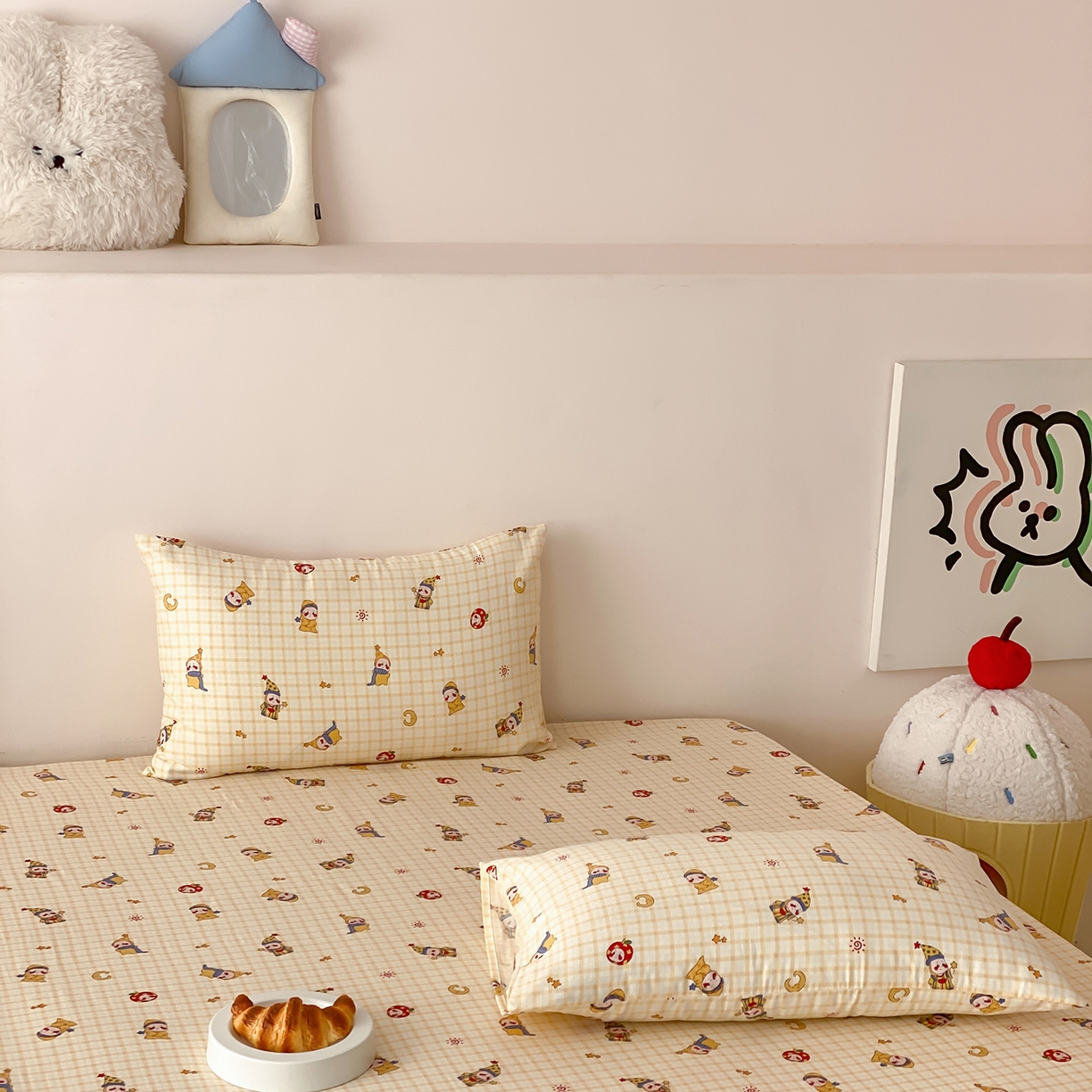 91家纺网 家纺一手货源 找家纺 8小时家纺 2025新款40s天然肌理双层纱单品枕套 星星人