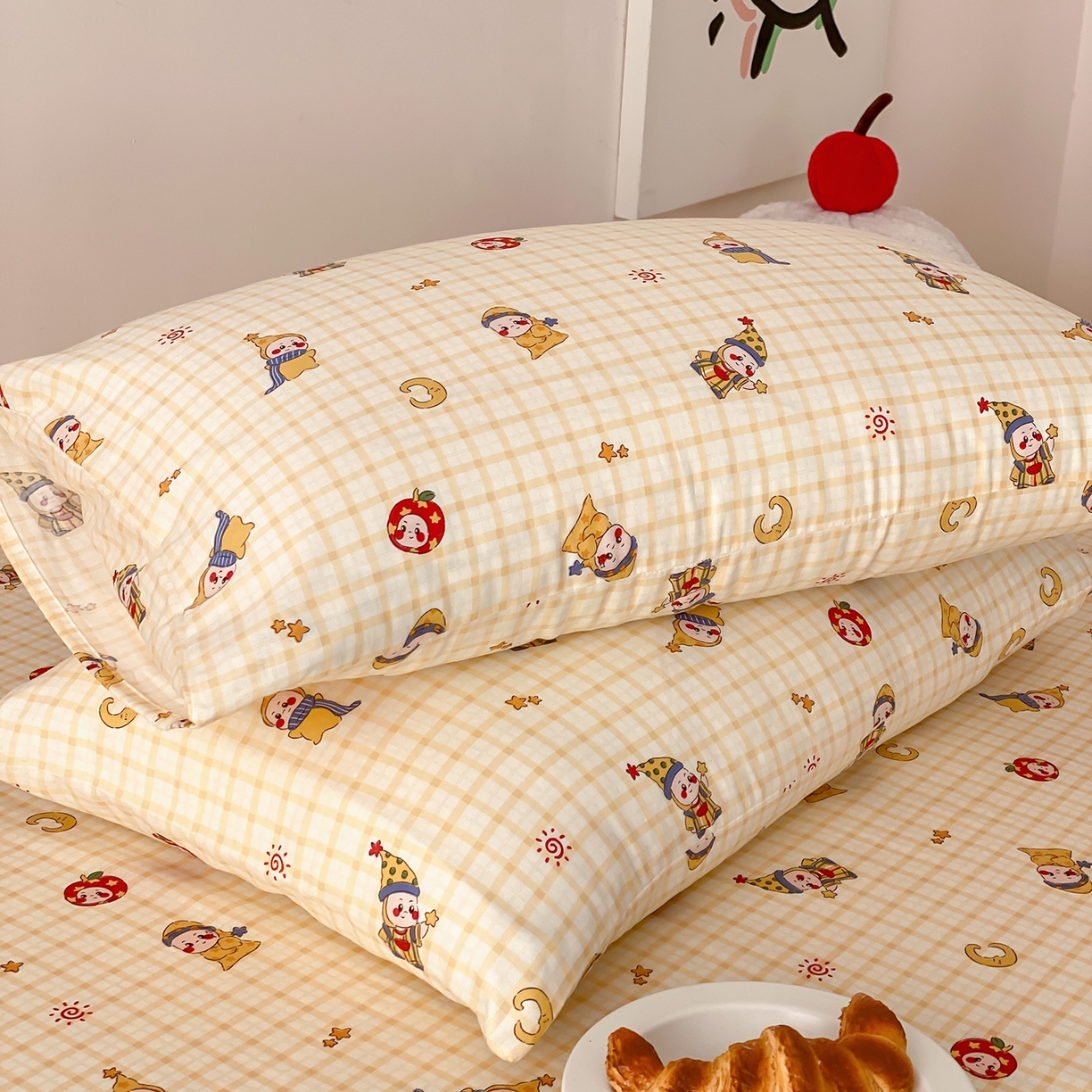 91家纺网 家纺一手货源 找家纺 8小时家纺 2025新款40s天然肌理双层纱单品枕套 星星人