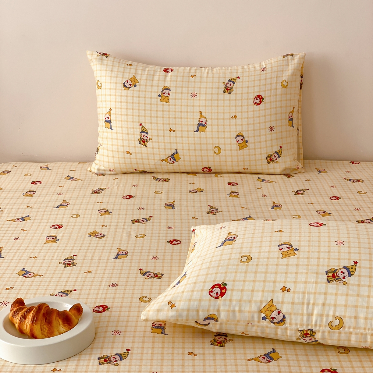 91家纺网 家纺一手货源 找家纺 8小时家纺 2025新款40s天然肌理双层纱单品枕套 星星人