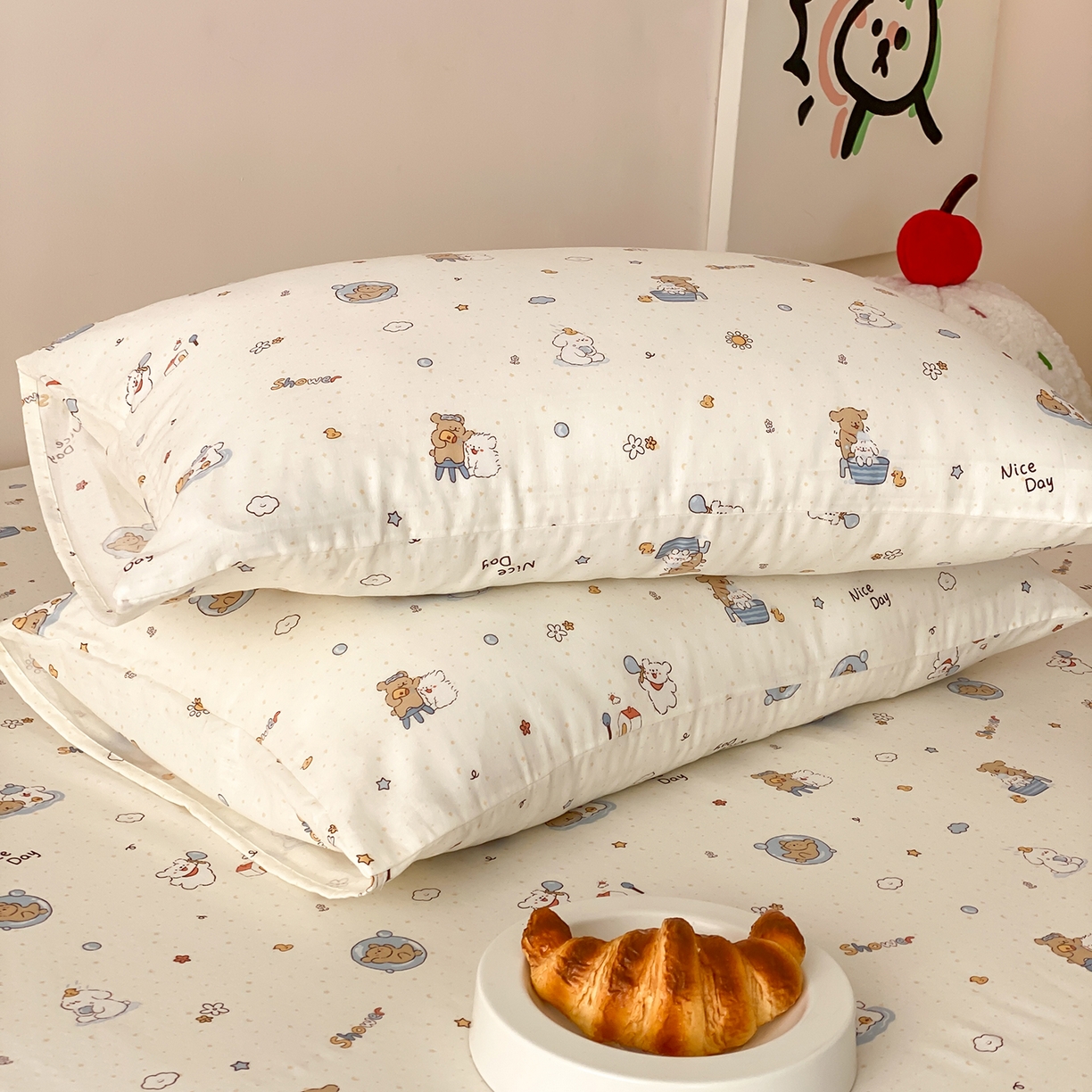 91家纺网 家纺一手货源 找家纺 8小时家纺 2025新款40s天然肌理双层纱单品枕套 泡泡布丁