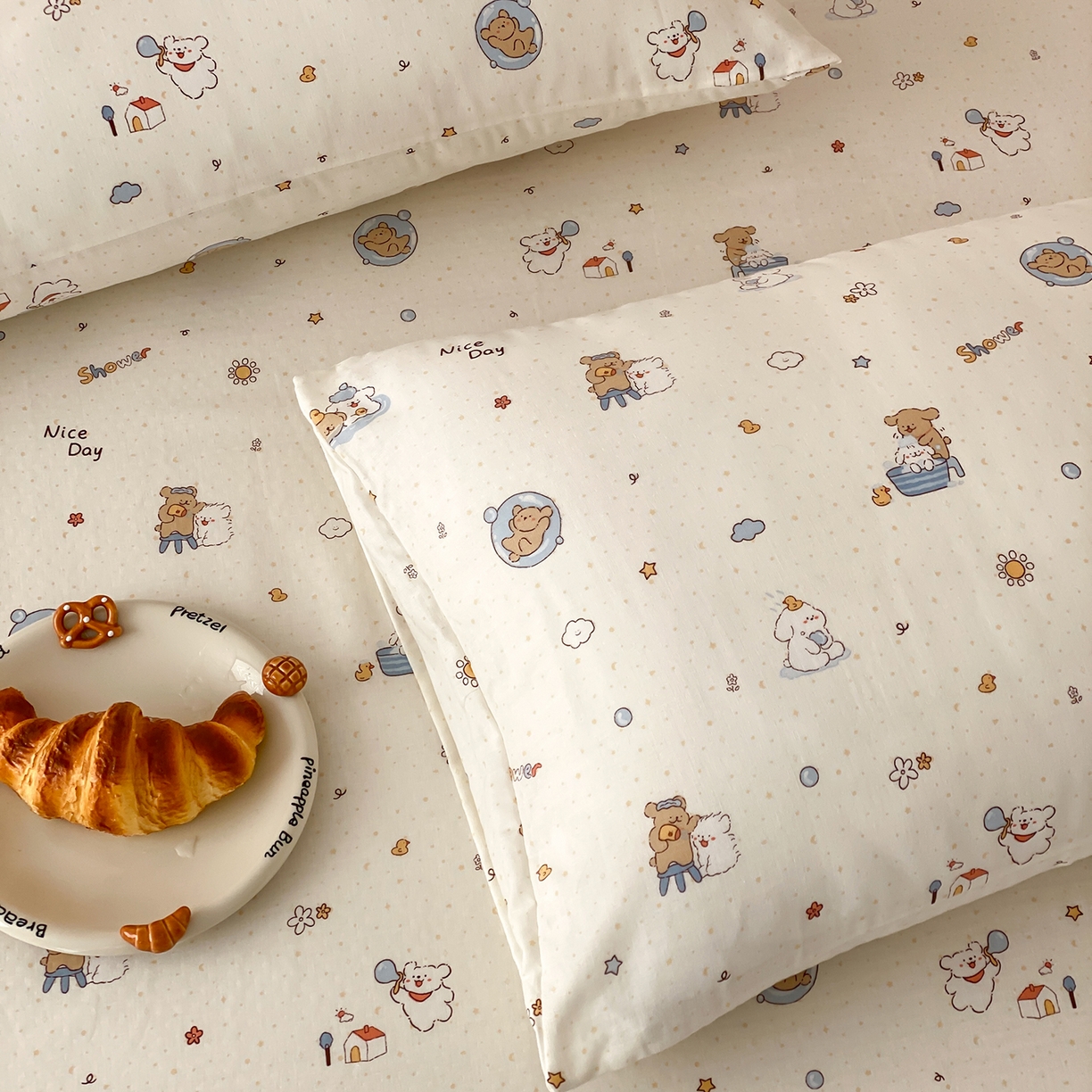 91家纺网 家纺一手货源 找家纺 8小时家纺 2025新款40s天然肌理双层纱单品枕套 泡泡布丁