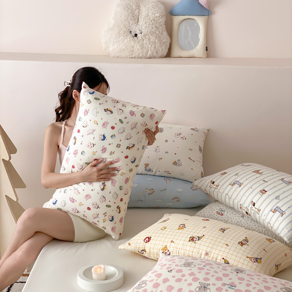 91家纺网 家纺一手货源 找家纺 8小时家纺 2025新款40s天然肌理双层纱单品枕套 组合图仅供参考