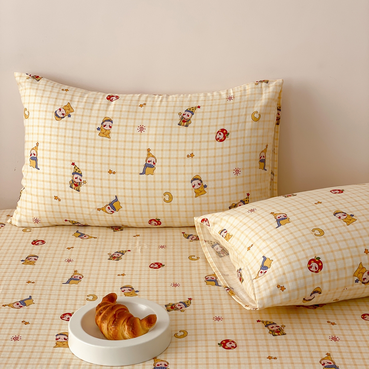 91家纺网 家纺一手货源 找家纺 8小时家纺 2025新款40s天然肌理双层纱单品枕套 星星人