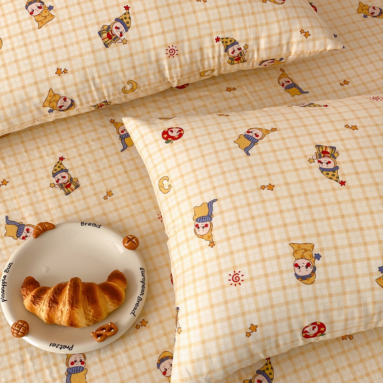 91家纺网 家纺一手货源 找家纺 8小时家纺 2025新款40s天然肌理双层纱单品枕套 星星人