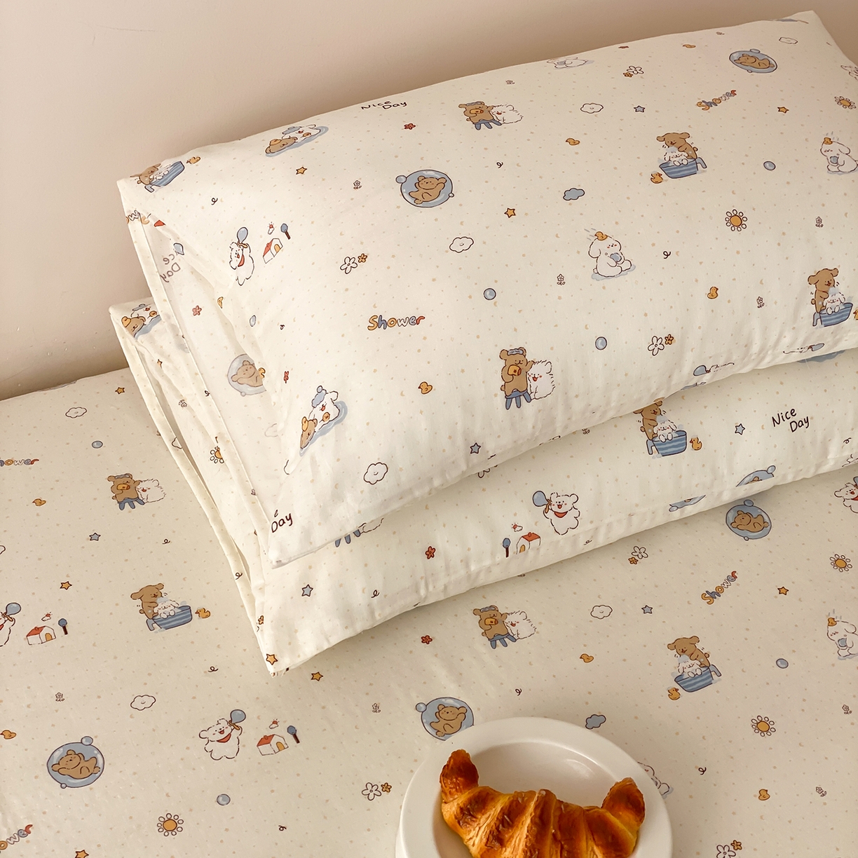 91家纺网 家纺一手货源 找家纺 8小时家纺 2025新款40s天然肌理双层纱单品枕套 泡泡布丁