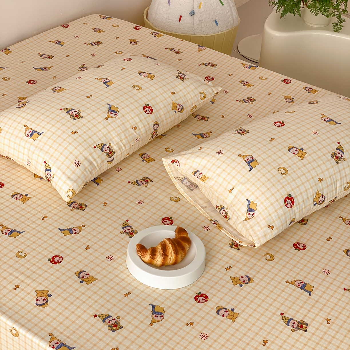 91家纺网 家纺一手货源 找家纺 8小时家纺 2025新款40s天然肌理双层纱单品枕套 星星人