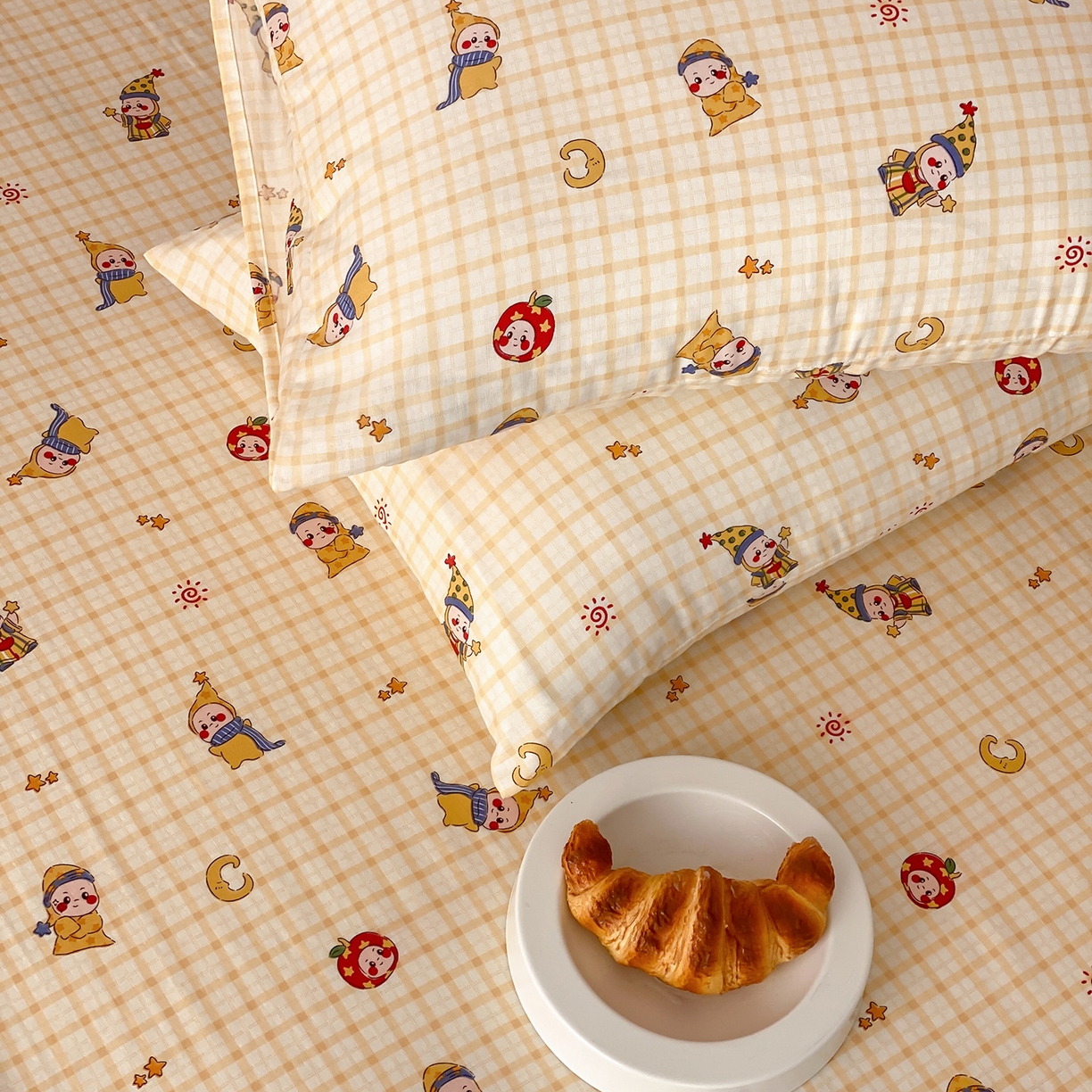 91家纺网 家纺一手货源 找家纺 8小时家纺 2025新款40s天然肌理双层纱单品枕套 星星人