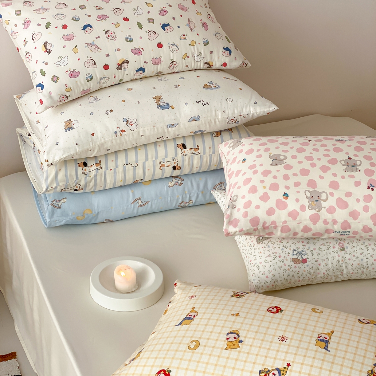 91家纺网 家纺一手货源 找家纺 8小时家纺 2025新款40s天然肌理双层纱单品枕套 组合图仅供参考