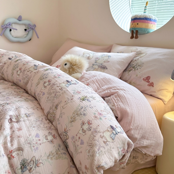 91家纺网 家纺一手货源 找家纺 （总）咏绒家纺工厂店 2025新款全棉皱皱纱大版卡通数码印花款四件套