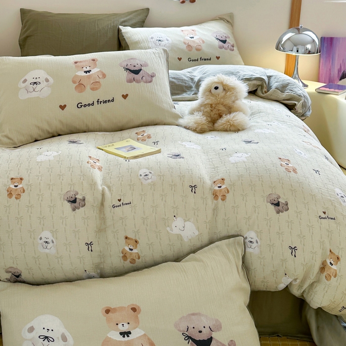 91家纺网 家纺一手货源 找家纺 （总）咏绒家纺工厂店 2025新款全棉皱皱纱大版卡通数码印花款四件套