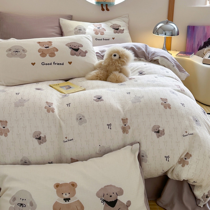 91家纺网 家纺一手货源 找家纺 （总）咏绒家纺工厂店 2025新款全棉皱皱纱大版卡通数码印花款四件套