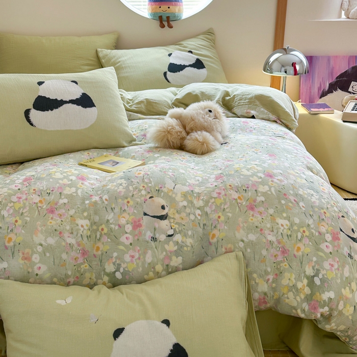 91家纺网 家纺一手货源 找家纺 （总）咏绒家纺工厂店 2025新款全棉皱皱纱大版卡通数码印花款四件套