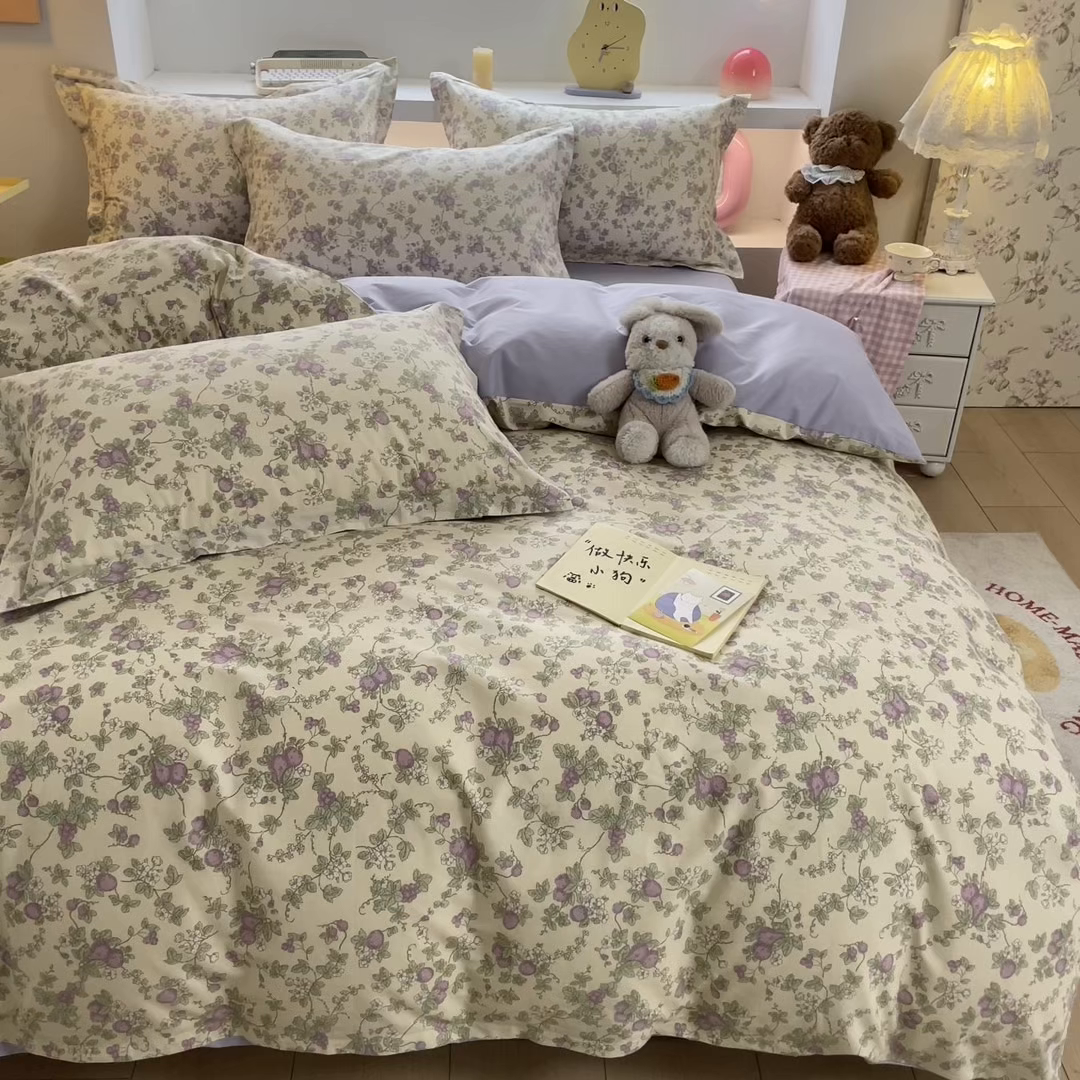 91家纺网 家纺一手货源 找家纺 帛美家纺 2025新款纯棉全棉印花四件套 汀兰花溪