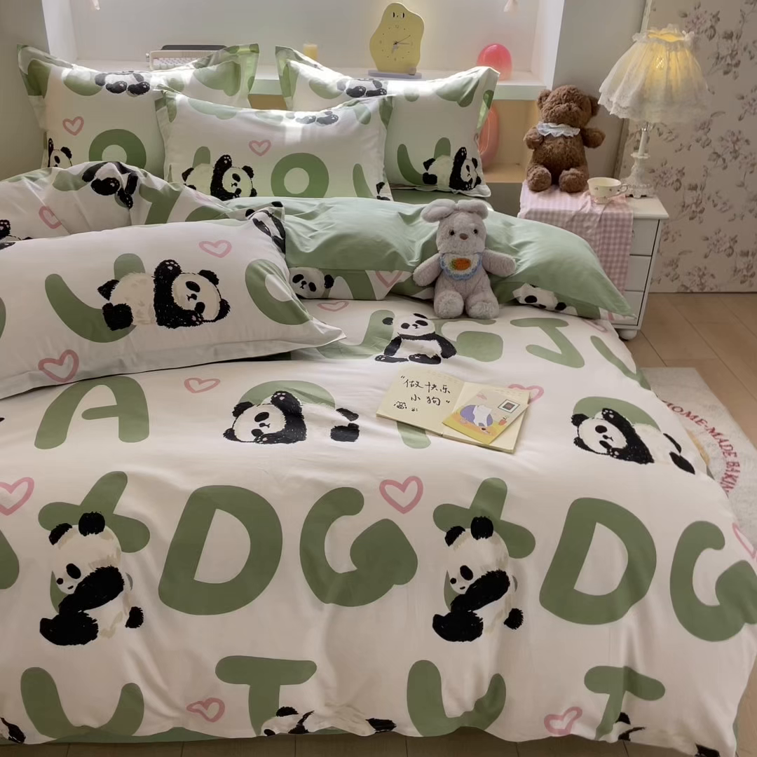 91家纺网 家纺一手货源 找家纺 帛美家纺 2025新款纯棉全棉印花四件套 米兜熊猫