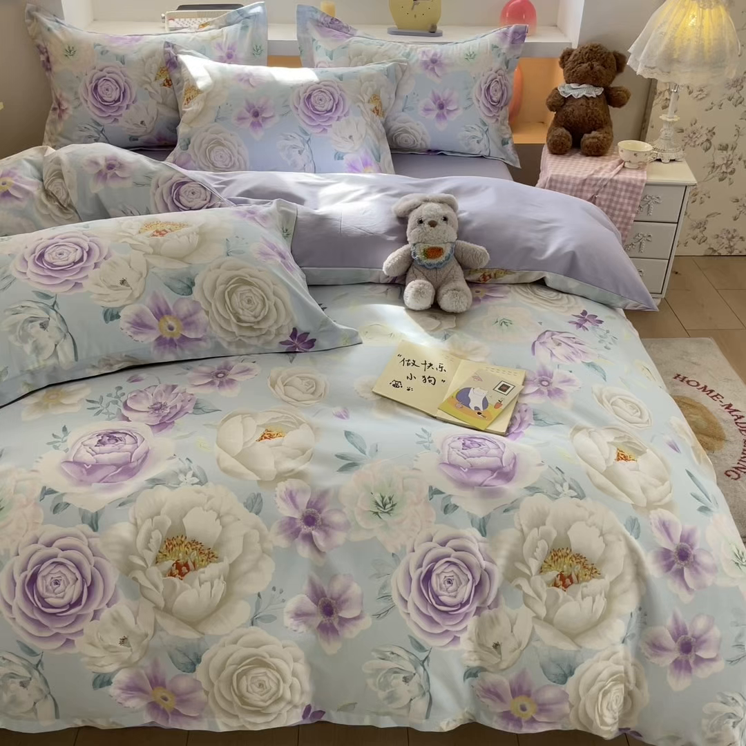 91家纺网 家纺一手货源 找家纺 帛美家纺 2025新款纯棉全棉印花四件套 春时曲